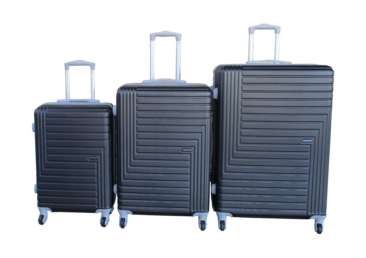 SMTE - Durable Black ABS Luggage SetLightweight, Water Resistant, 3Piece