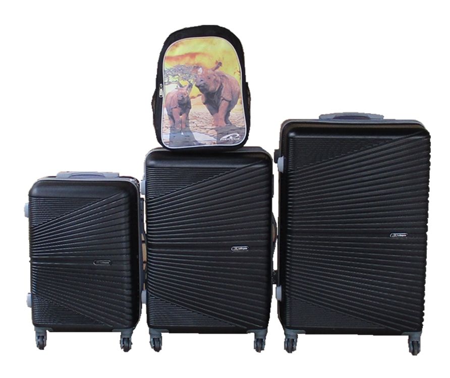 SMTE - Black 3Piece ABS Trolley Luggage Set with Rhino Backpack