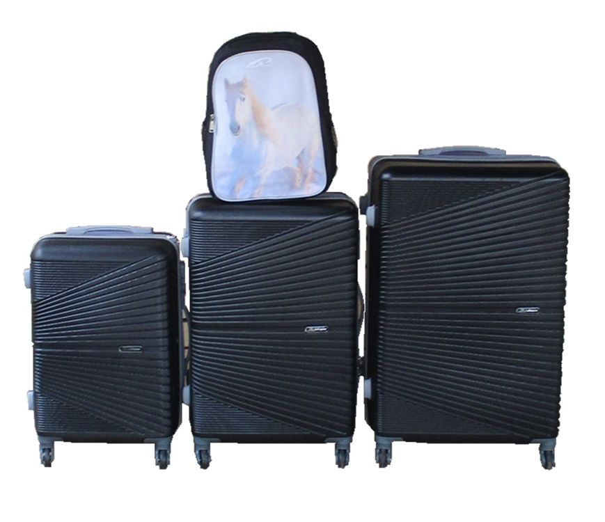 SMTE - Black 3Piece ABS Trolley Luggage Set with Horse Backpack