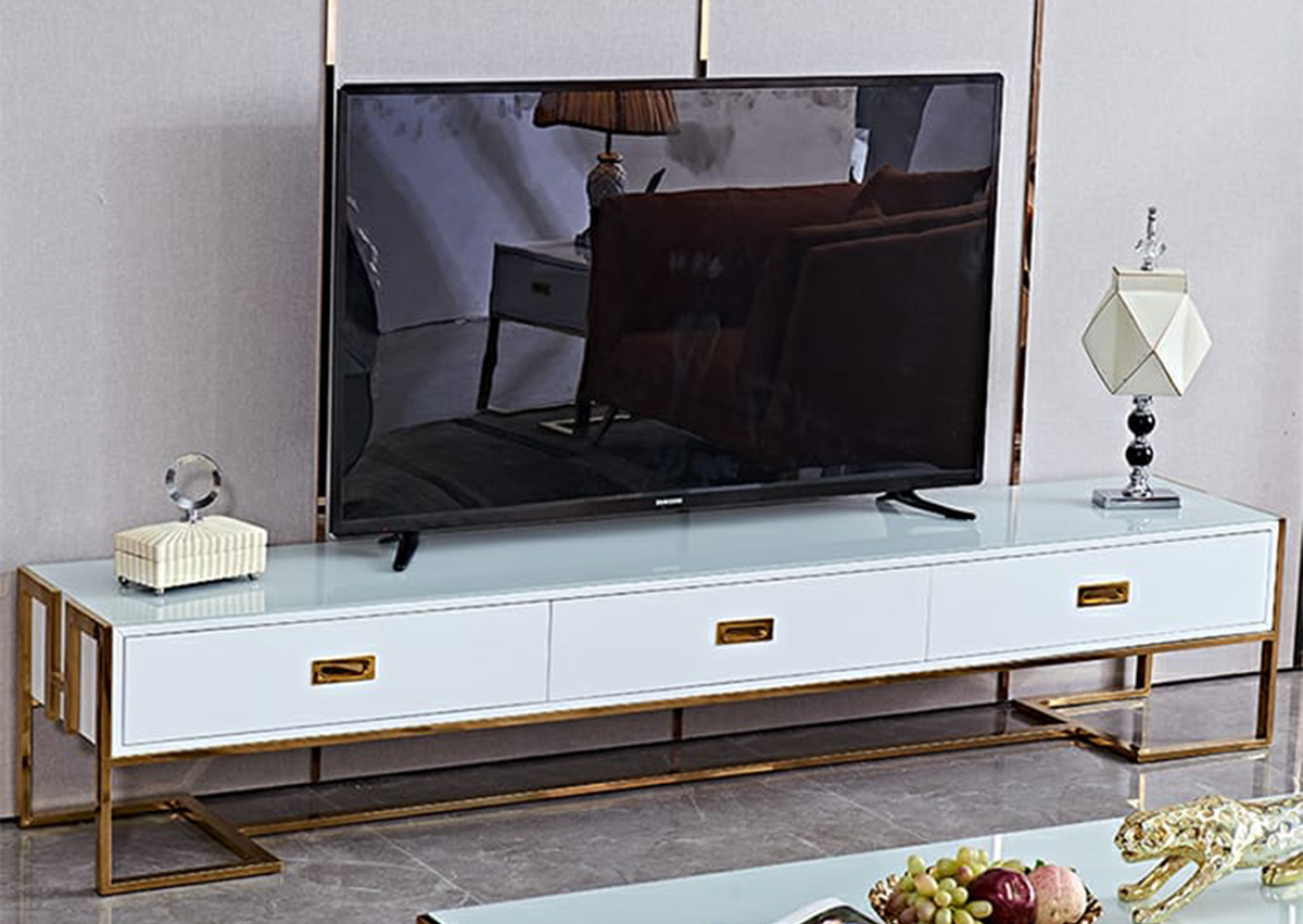 SMTE - White Gloss With Gold Finish TV Stand