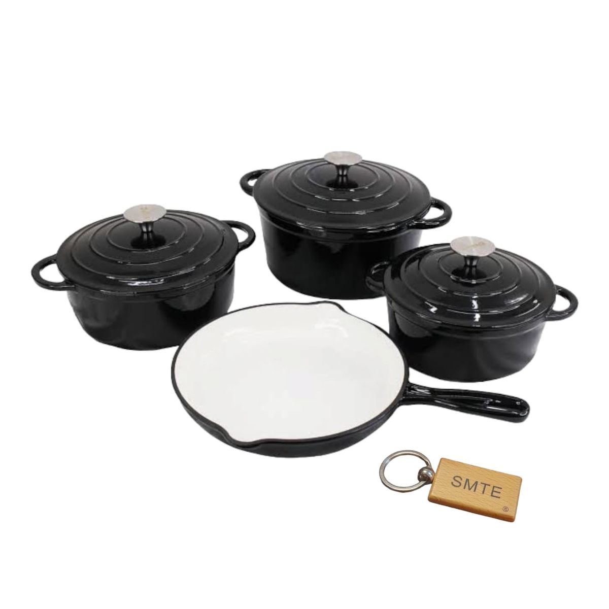 SMTE - Premium 7Piece Cast Iron Cookware Set+  KeychainBlack