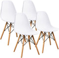 SMTE - Modern Style Dining Chair Shell Plastic Chair with wooden legs - Set of 4 - White