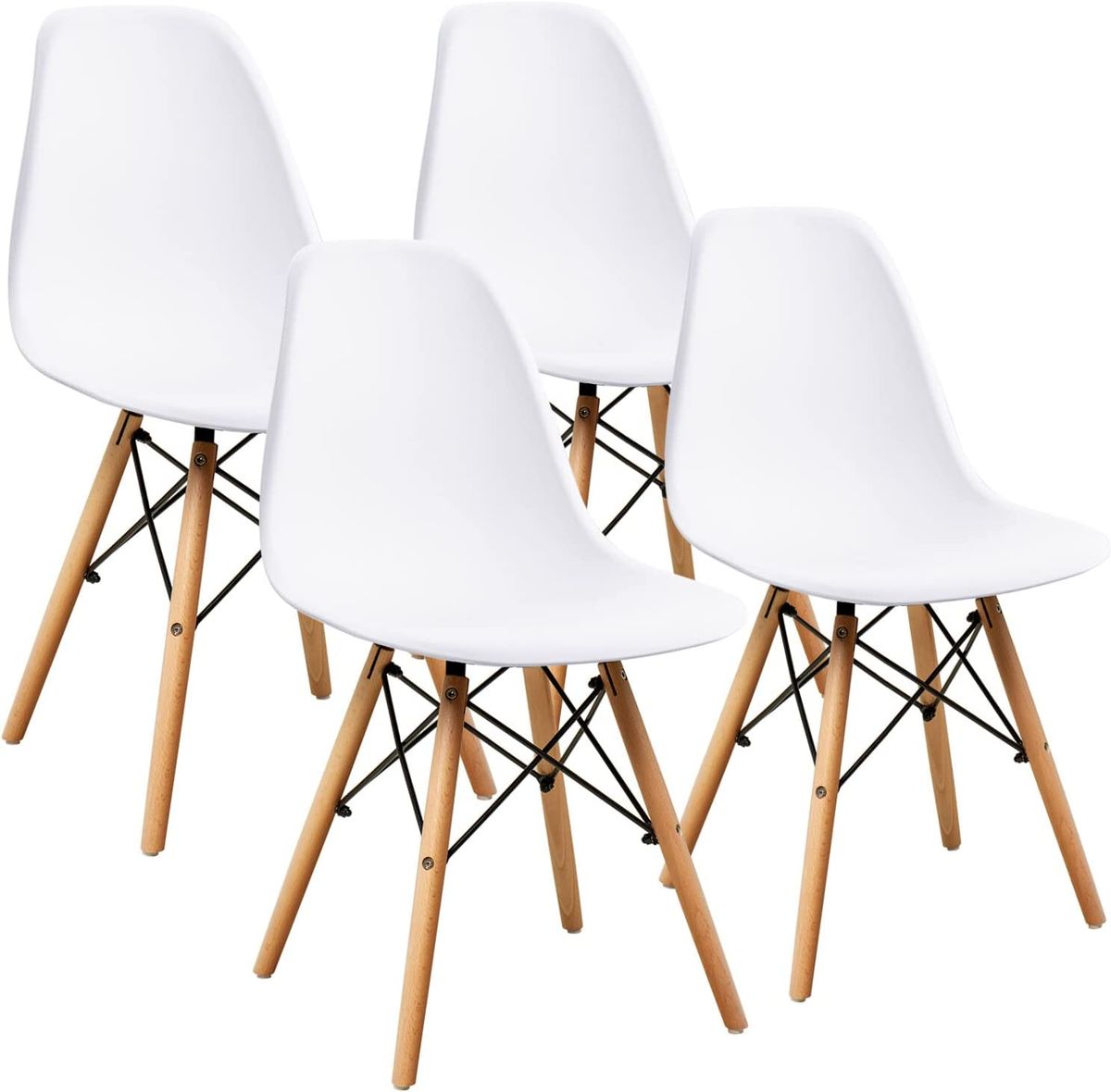 SMTE - Modern Style Dining Chair Shell Plastic Chair with wooden legs - Set of 4 - White