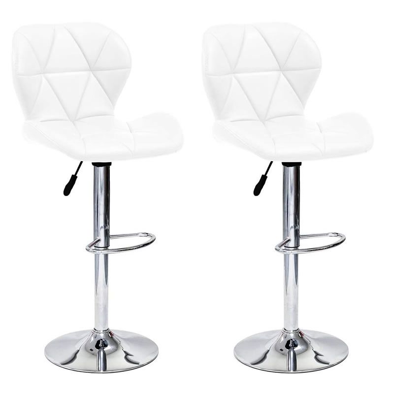 SMTE - 2 Pcs Modern and Stylish Diamond Padded Kitchen and Bar Stool - White