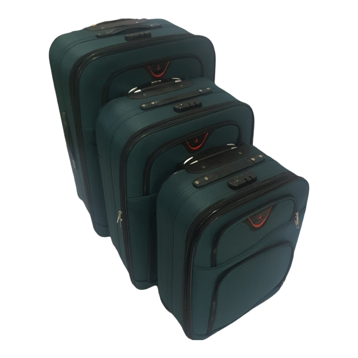 SMTE - Acesa - Quality Trolley 3 Piece Travel Luggage MZBZ Suitcase Set - Coffee - Green