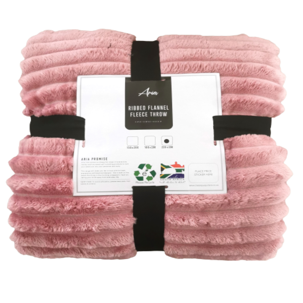 SMTE - Ribbed Flannel Fleece Throw - 180x200cm - Blush