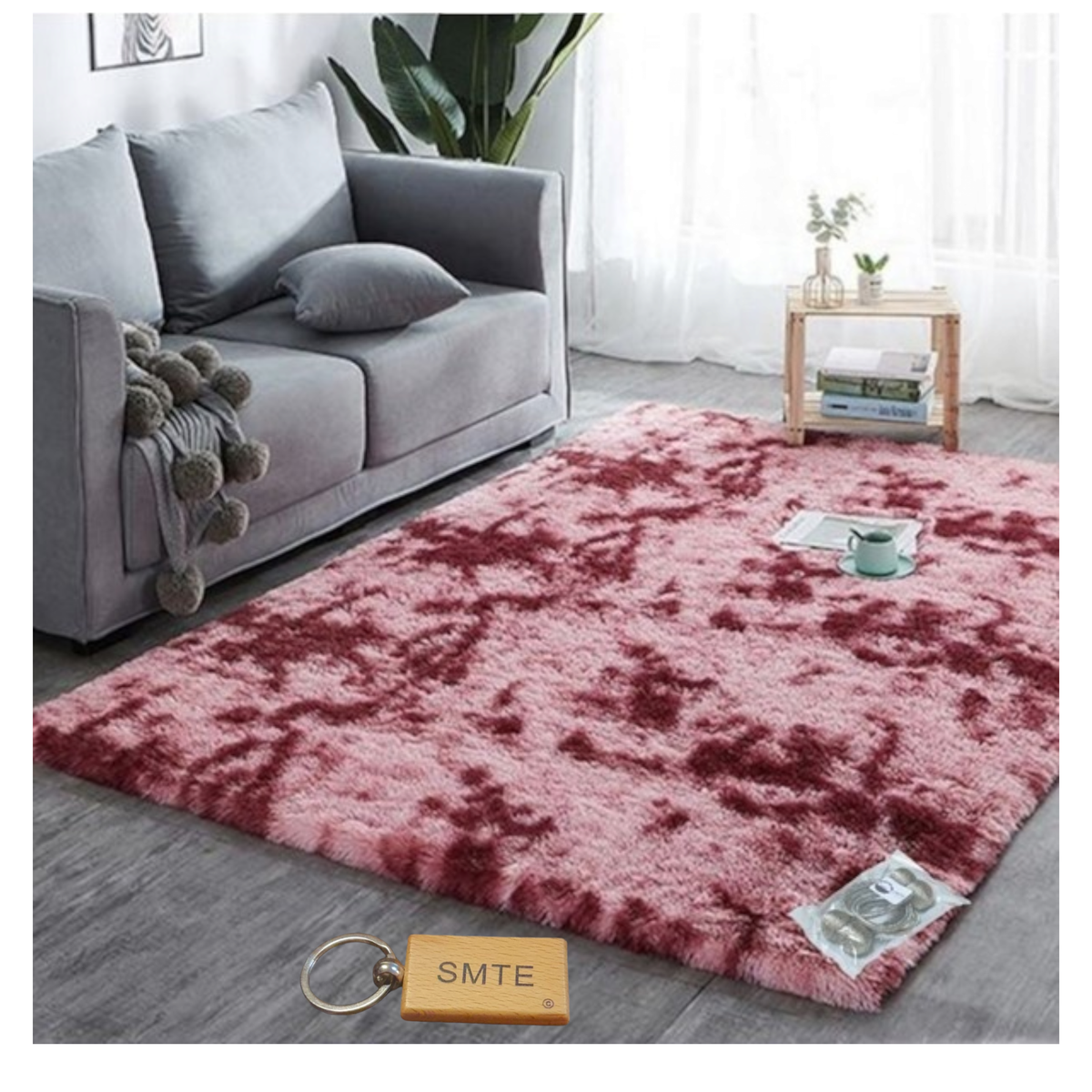 SMTE - New Premium Fluffy Carpet/Rug & Complementary Tieback and KeyringCherry Mix