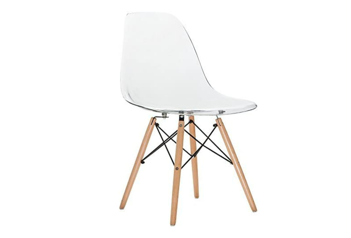 SMTE - Acrylic Plastic Style Side Accent Seats with Natural Wood Legs