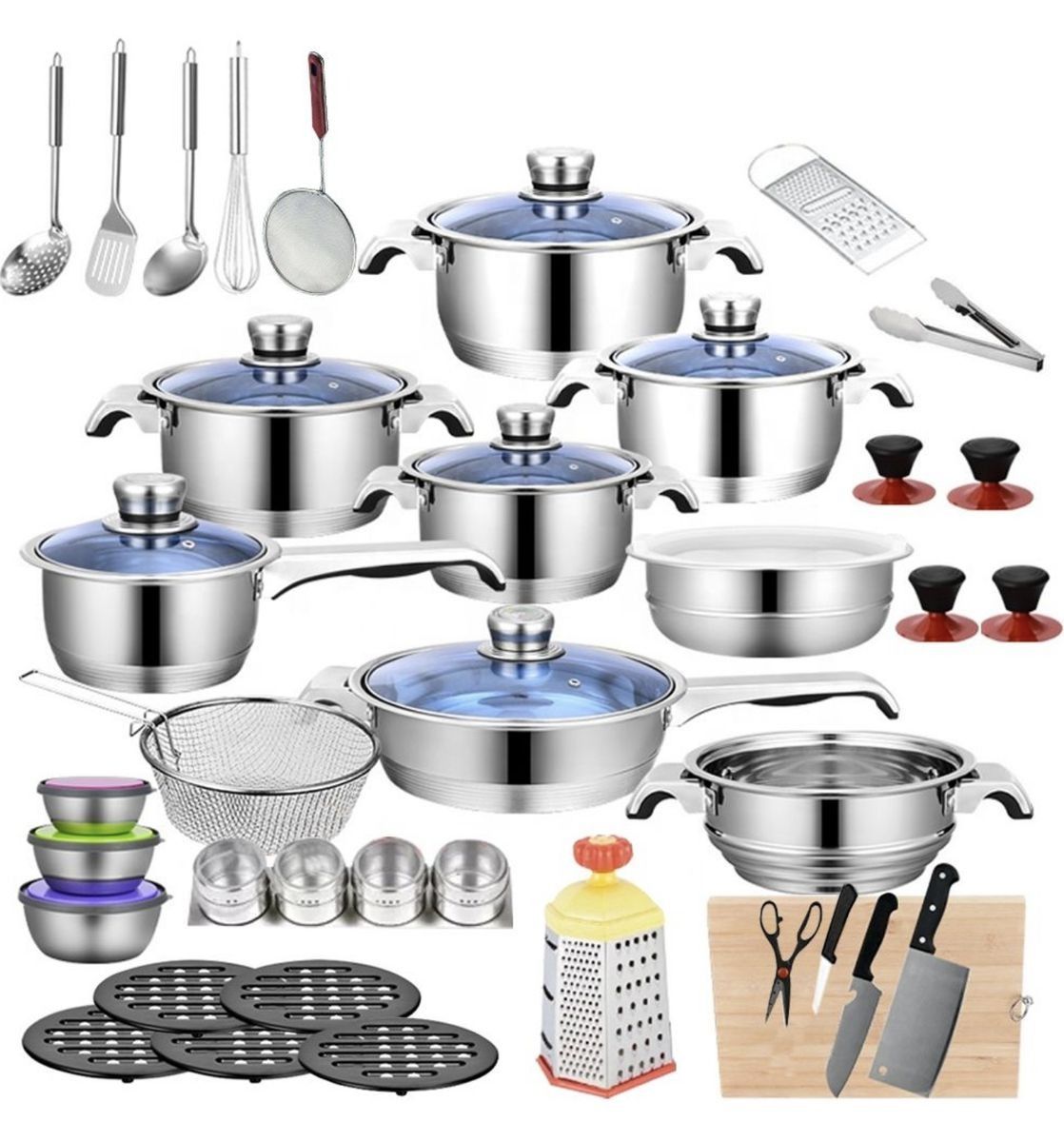 SMTE - Yax 50 Pcs Stainless Steel 7-Layer Capsuled Bottom Cookware Set