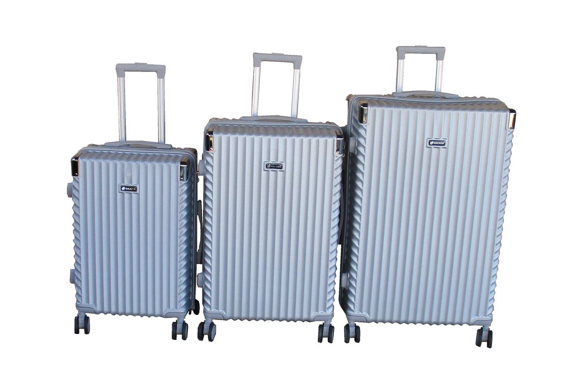 SMTE - 3Piece Silver Hardshell Luggage SetSpinner Wheels, Telescoping Handle