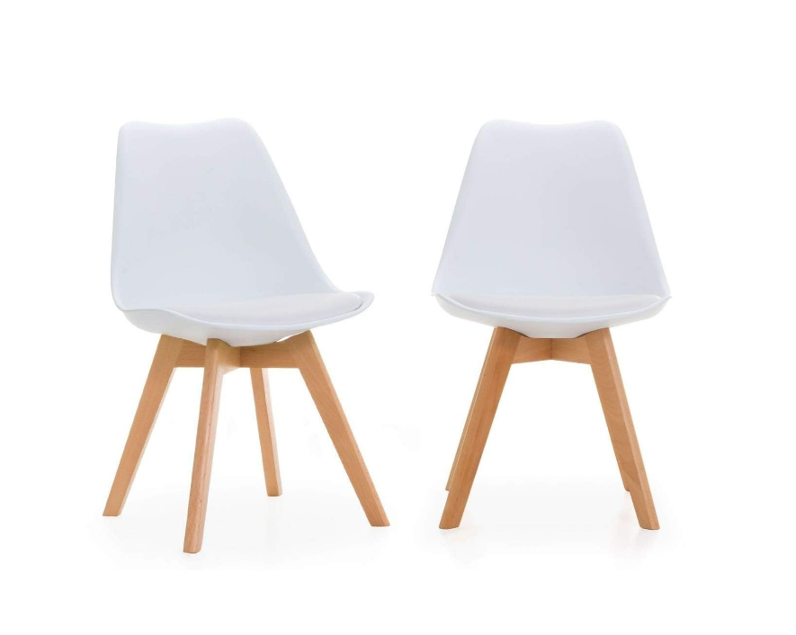 SMTE - Dining Chairs with Cushioned Seat & Wooden Legs - Set of 2 - White