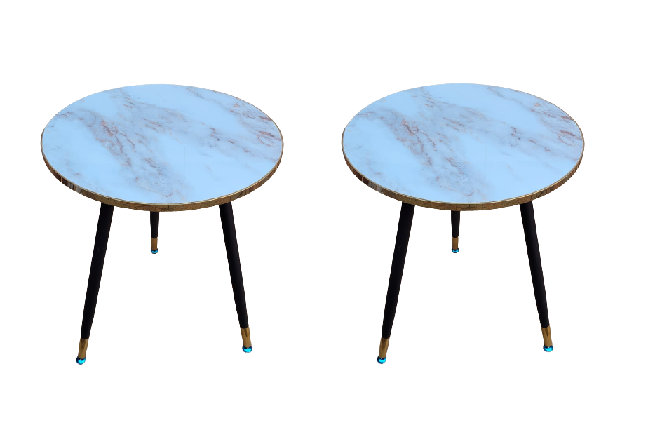 SMTE - Laminated Wooden Marble Look Perla 2 Piece Table Set - White