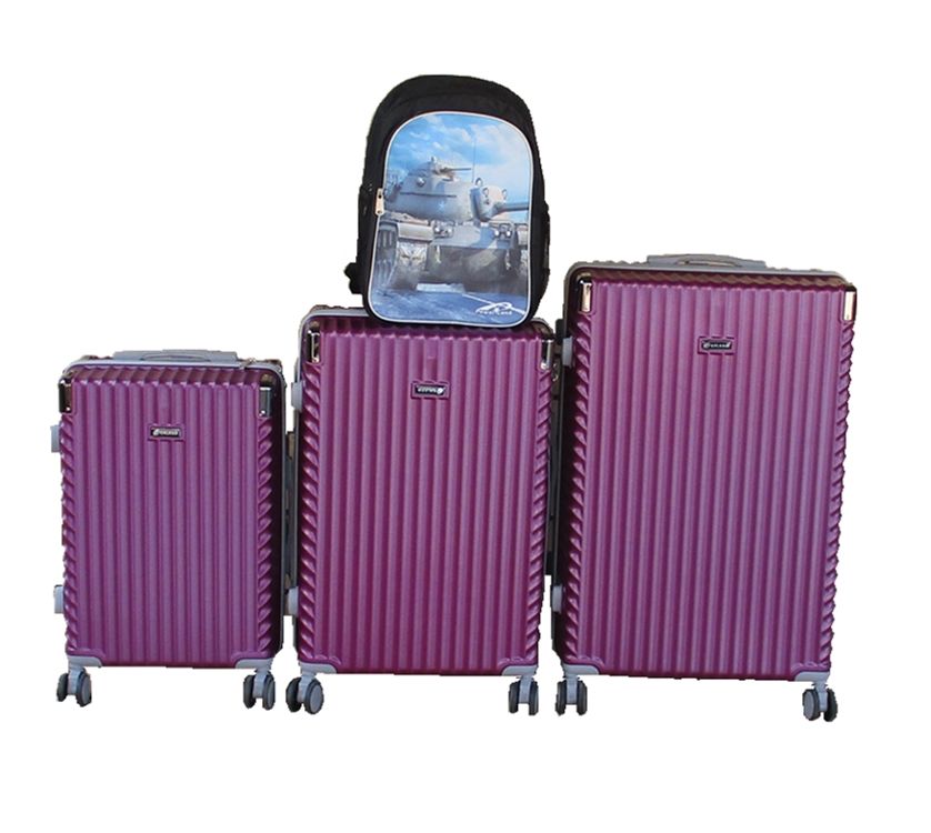SMTE - Purple ABS Spinner Luggage Set with Schoolbag & Locks 3Piece