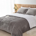 SMTE - 3 Piece Fleece Comforter Bedding Set - Grey