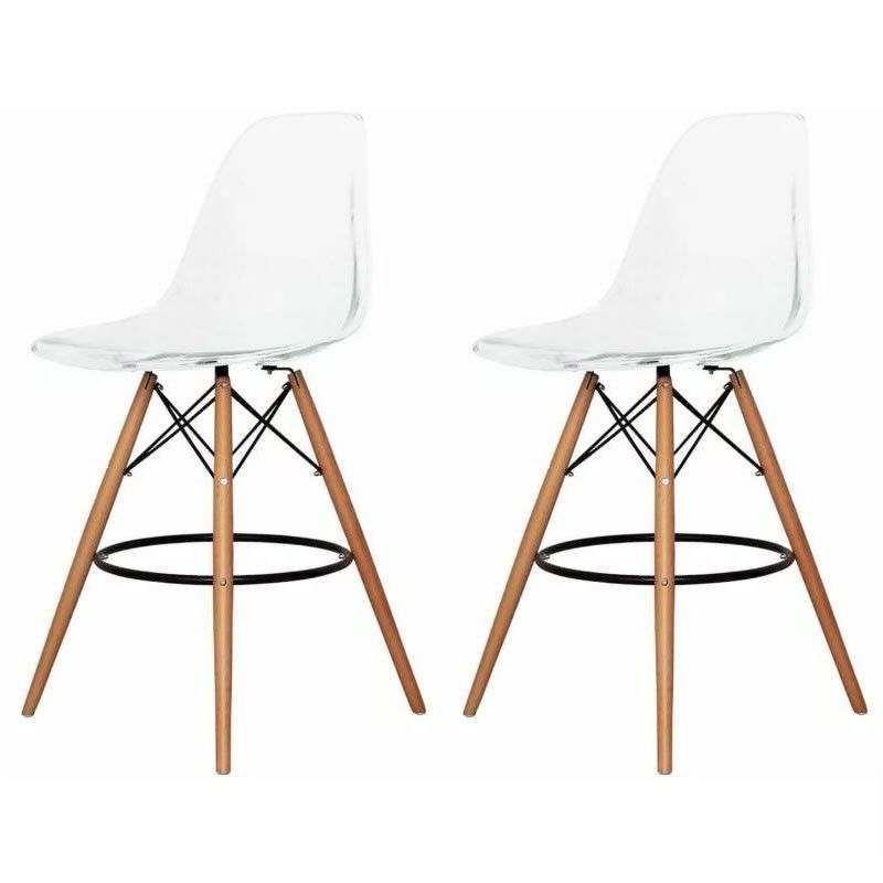 SMTE - Set of 2 Modern Style Chair Counter/Bar Stools - Transparent