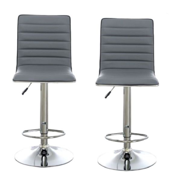 SMTE - Pair of Elegant Grey High-Back Barstools With Swivel And Footrest