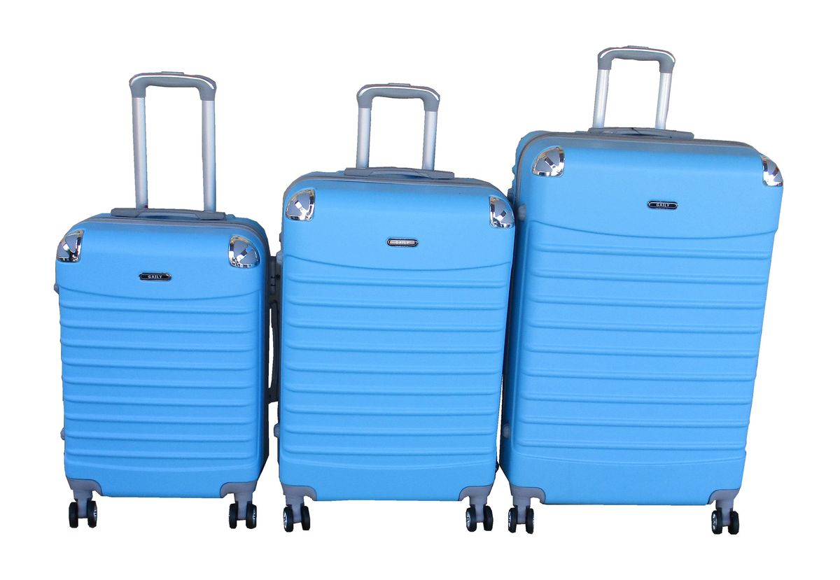 SMTE - Sky Blue 3 Piece ABS Luggage SetHardShell, Spinner Wheels&Telescoping Handle
