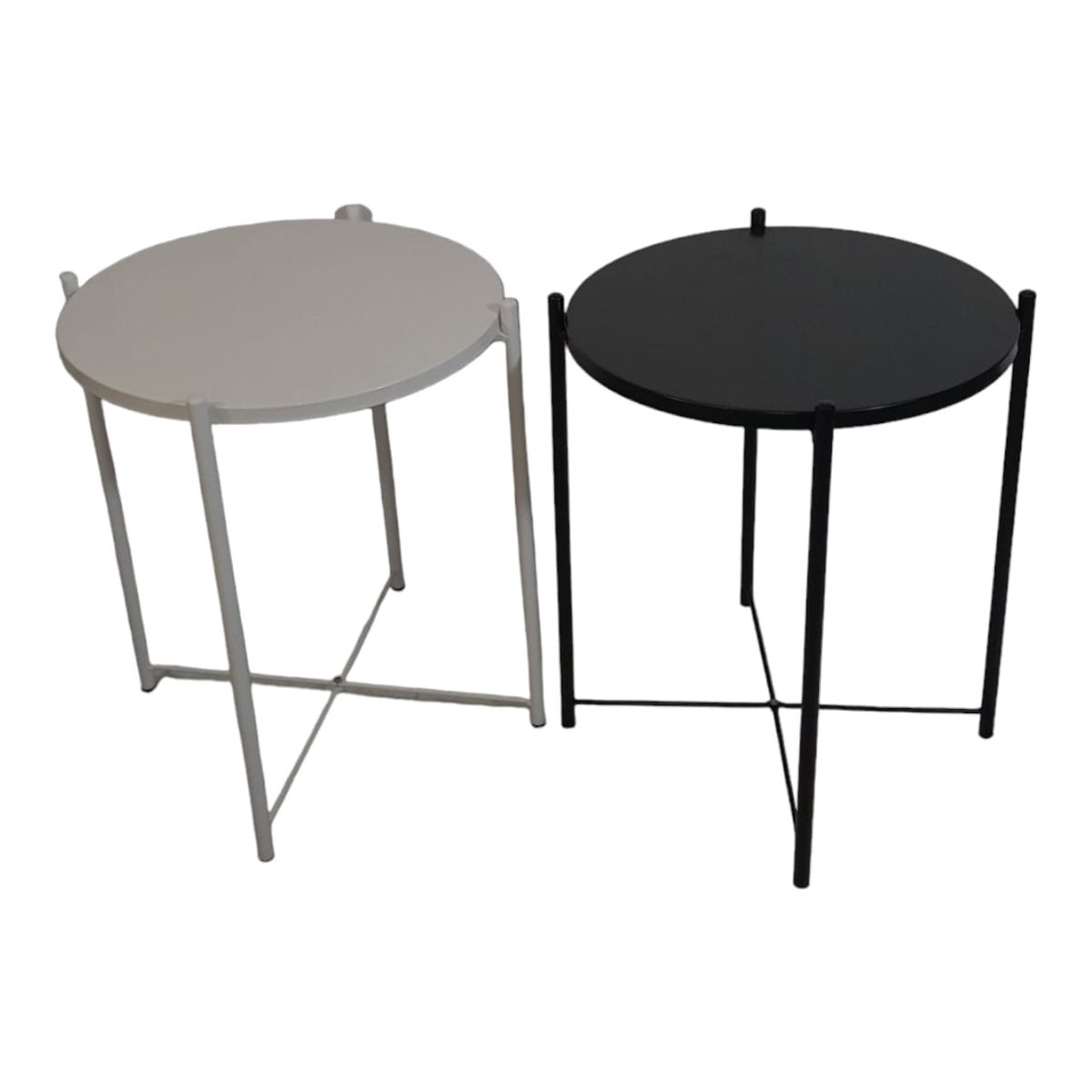 SMTE -  Round Occasional Coffee Table Set of 2White And Black