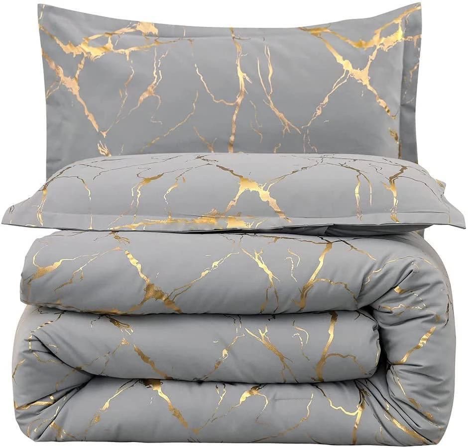 SMTE - 3-Piece Luxuries Velvet Comforter Set - 053 - Grey