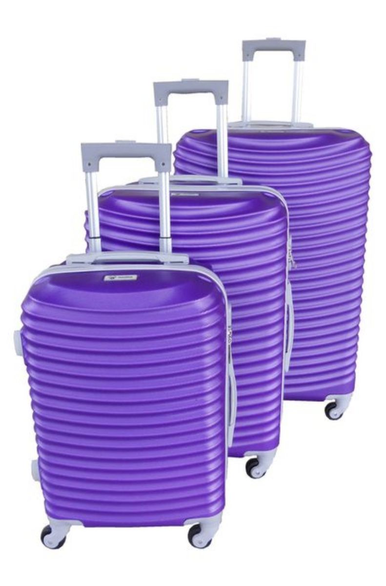 SMTE - Asa 3 Piece Quality Hard Outer Shell Ringletted Lightweight Luggage Set - Purple
