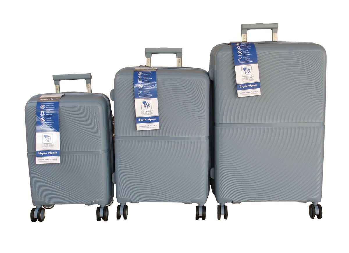 SMTE - Durable Silver PP Material Luggage Set with Spinner Wheels & Lock,3 Sizes