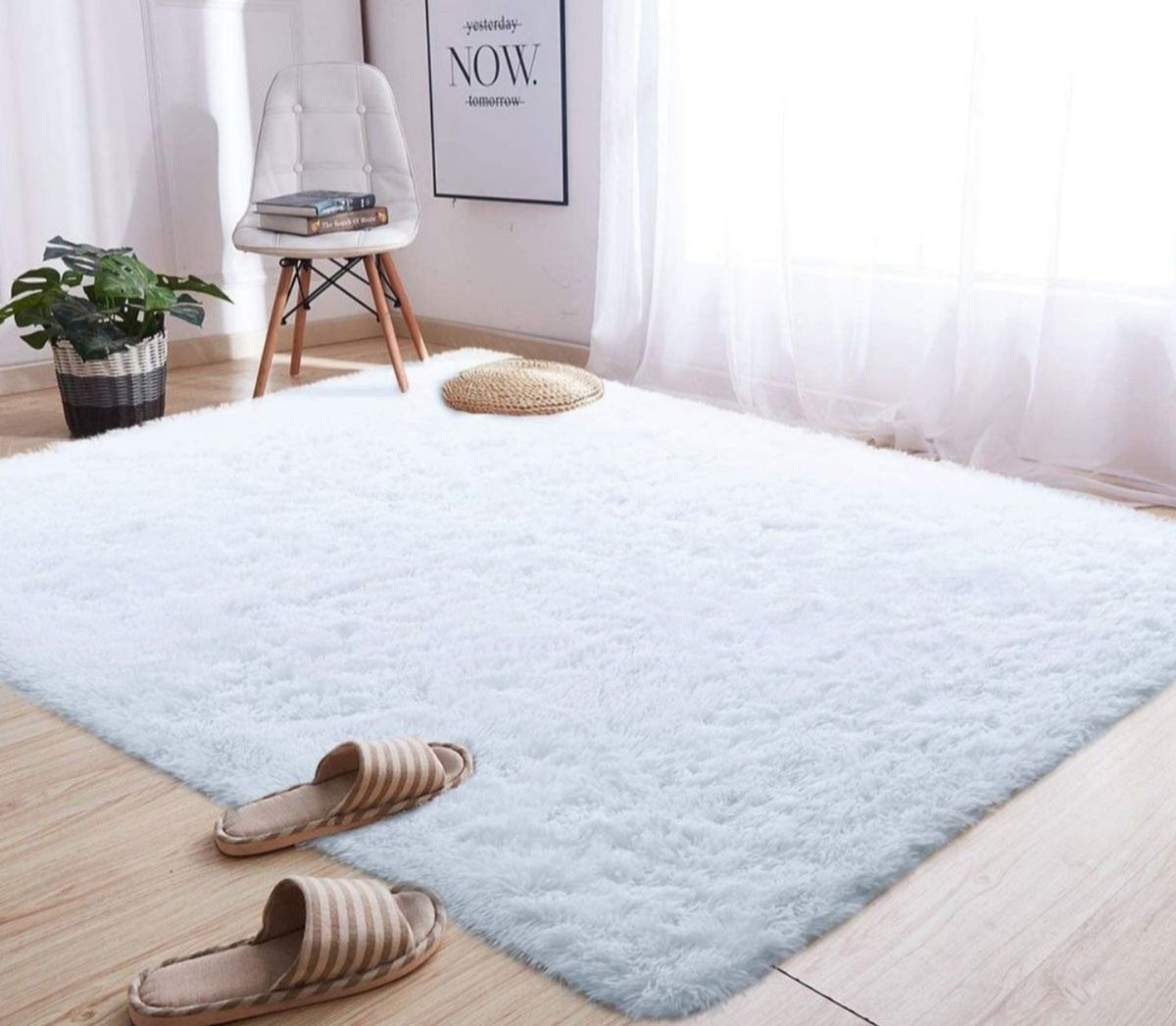 SMTE - Fluffy Carpet White - Shaggy and Foldable Rug White - 200 x 150