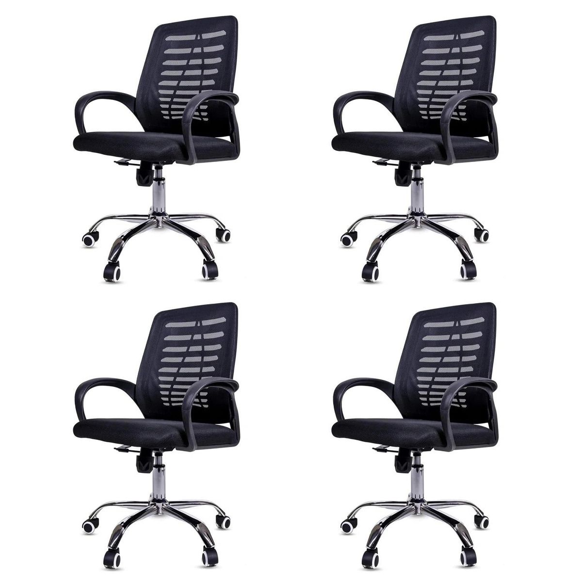 SMTE - 4 Pieces Of Ergonomic Mesh 360° Swivel Office Chairs With Armrest - Black