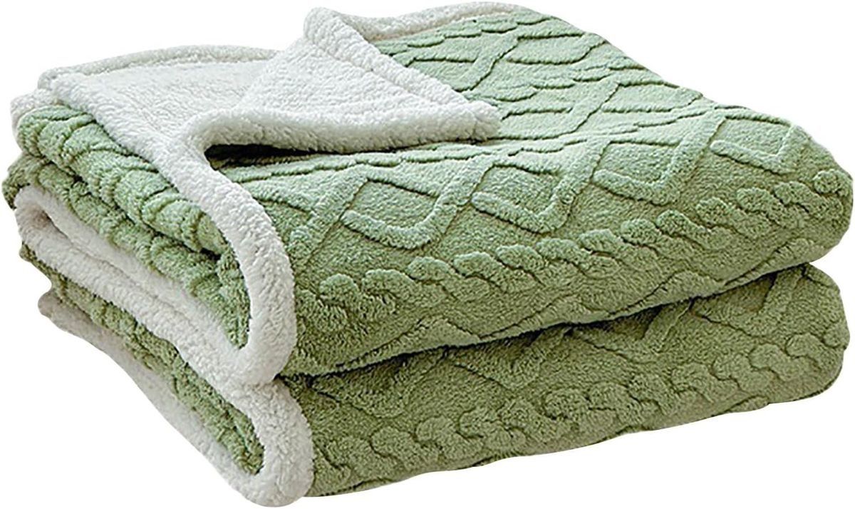 SMTE - Cuddly Fluffy Blanket Bedspread Fleece BlanketGreen