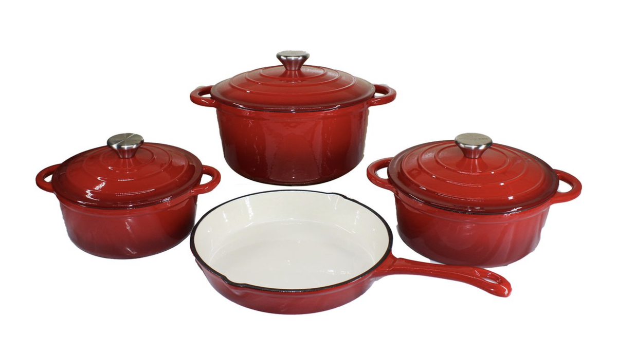 SMTE - Daska Home - New Design Dutch Pot Cookware Sets Cast Iron - 7 Piece - Red