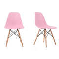 SMTE - Set of 2 Mid Century Modern Shell Dining Wooden Dowel Legs Chair - Pink