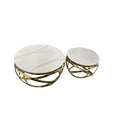 SMTE - Set of 2 Marble top Round Lugee Coffee TablesWhite and Gold