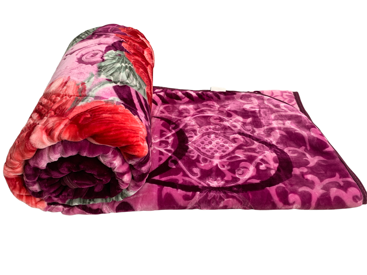 SMTE - Azaz High Quality Reversible Blanket Pink with Red Rose 3kg