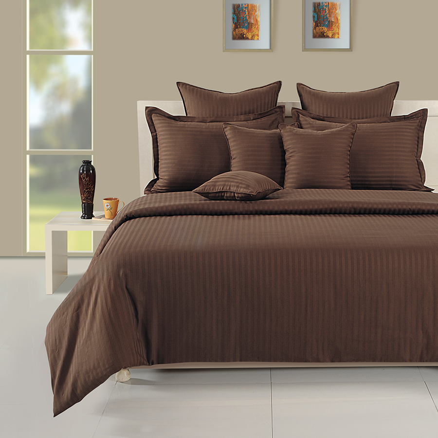 SMTE - Azaz Stylist Stripe Pattern Brown Duvet Cover& 2PC Standard Pillow case Set - Double