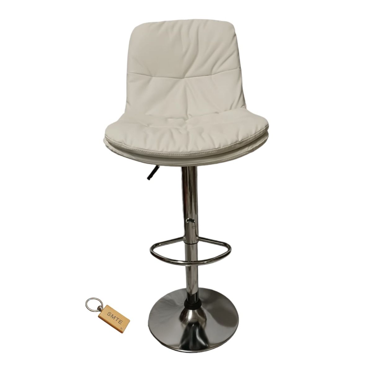 SMTE - Modern PU Leather Adjustable Swivel Bar Stool With  KeyringWhite