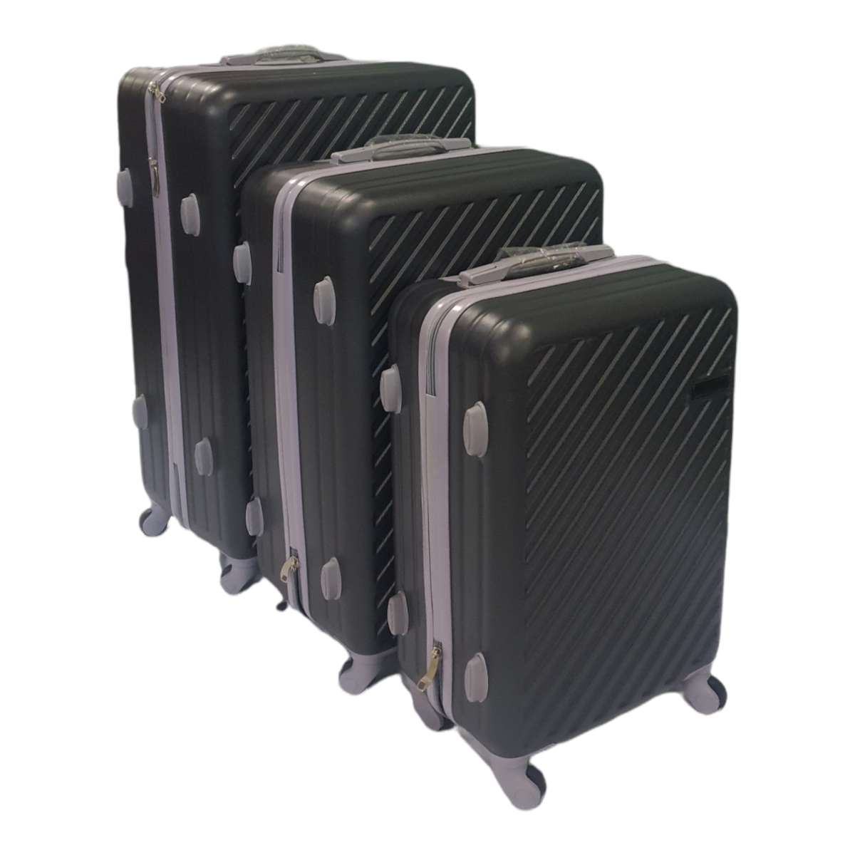SMTE - Acesa - Quality 3 Piece Hard Outer Shell Z-Type Travel Luggage Suitcase Set - Charcoal Black