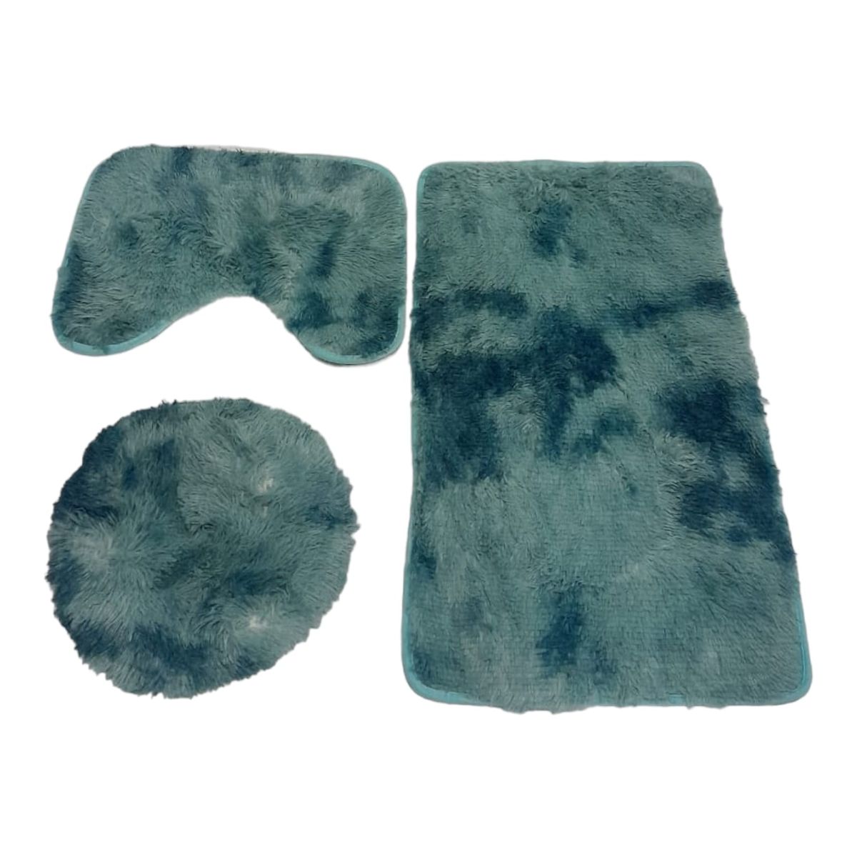 SMTE - 3 Piece Fluffy Toilet Seat Cover & Bathroom Mats Set - Royal Blue Mix