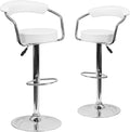 SMTE - Adjustable Bar Stools with Armrest and Chrome Base - Set of 2 - White
