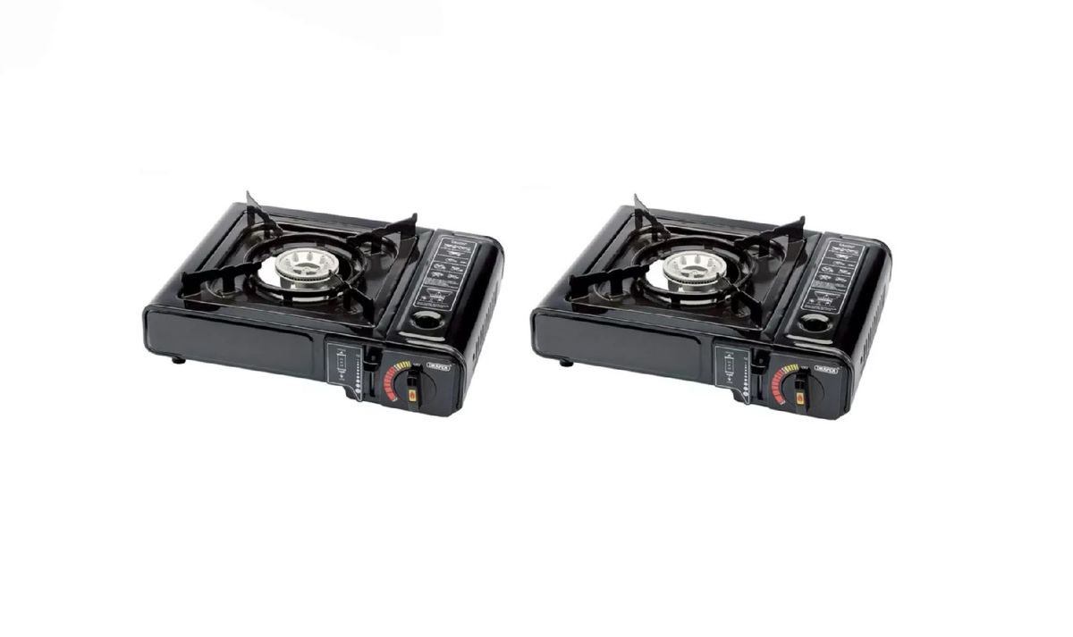 SMTE - 2 x Single Burner Cannister Camping Gas Stoves with Travel Cases