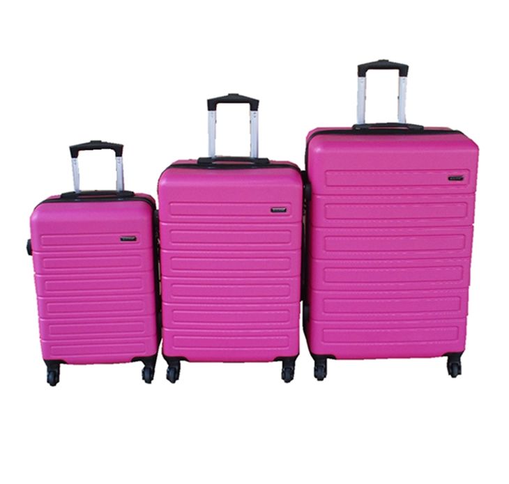 SMTE - Bright Pink ABS 3Piece Luggage Set with Spinner Wheels& Telescoping Handle