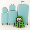 SMTE - 5Piece Light Green Family Luggage Set with Kids' Ladybug Backpack