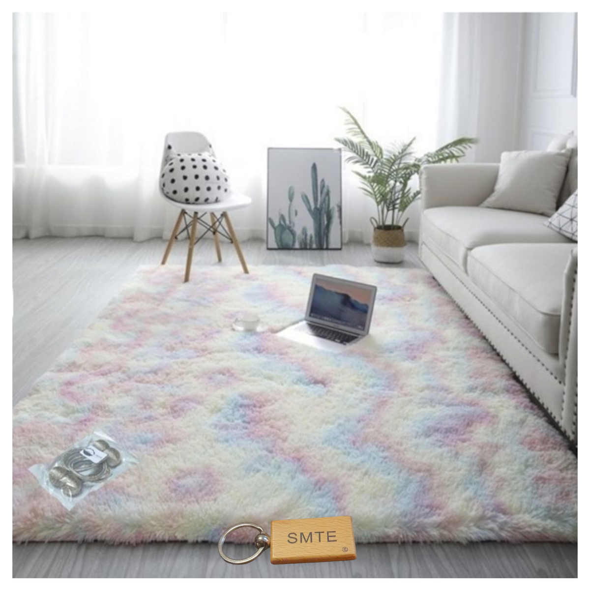 SMTE - New Premium Fluffy Carpet/Rug & Complementary Tieback and KeyringRainbow