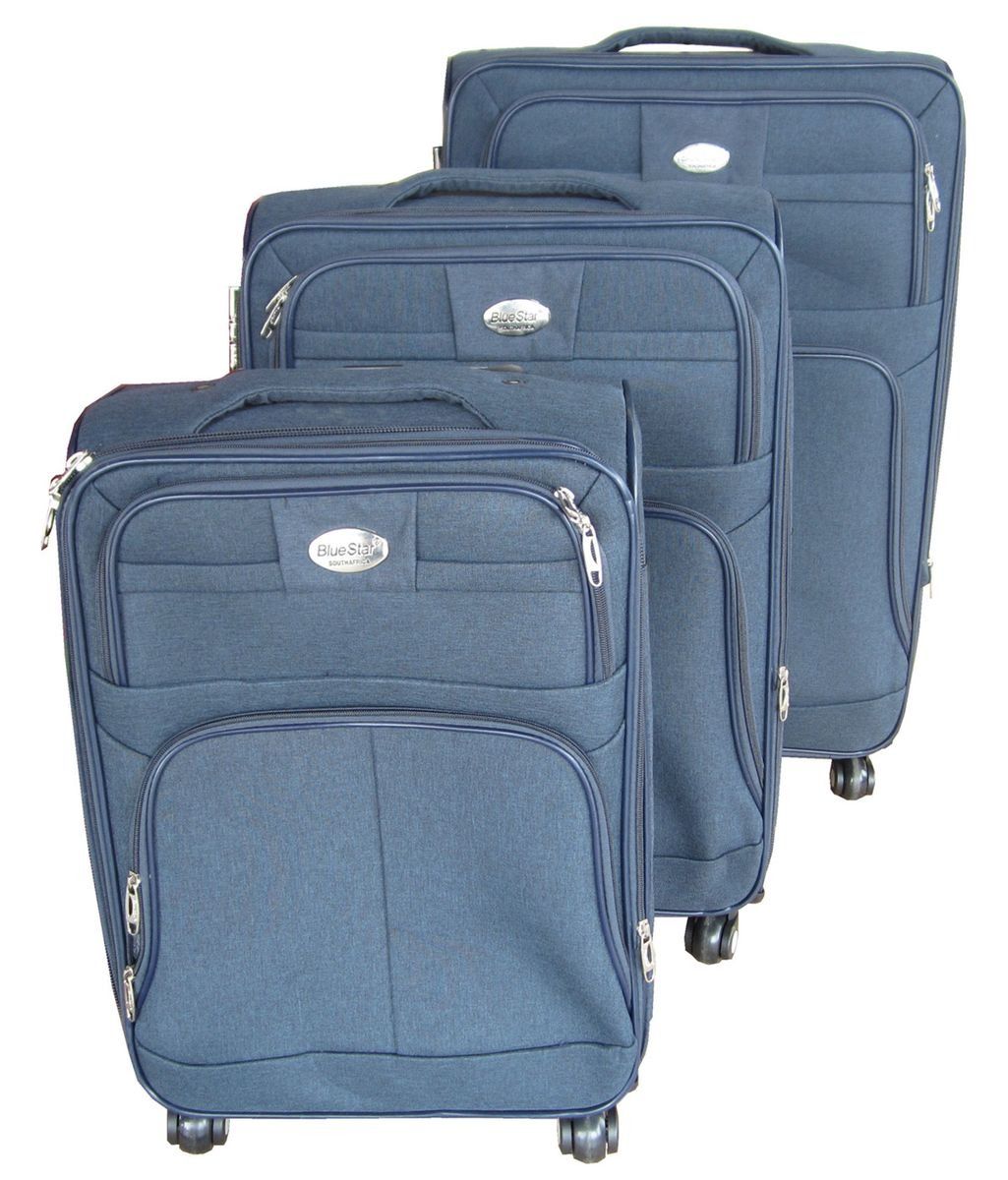 SMTE - Blue Star 3Piece Soft Fabric Luggage SetSpinner Wheels, Expandable, Lock
