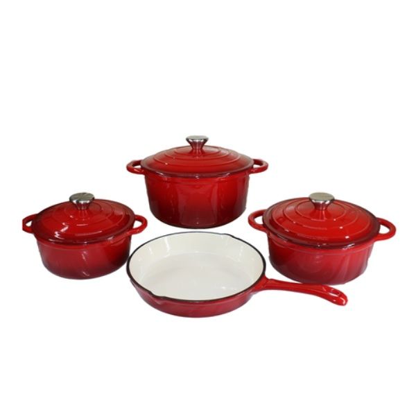 SMTE - 7 Piece Cast Iron Pots - Red