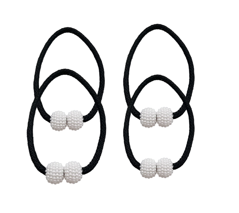 SMTE - Pack Of 4 Black Rope & Pearl Magnetic End Tie Backs