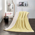 SMTE - Sastro - New Reversible Throw Striped Flannel Sherpa Fleece Blanket - Yellow