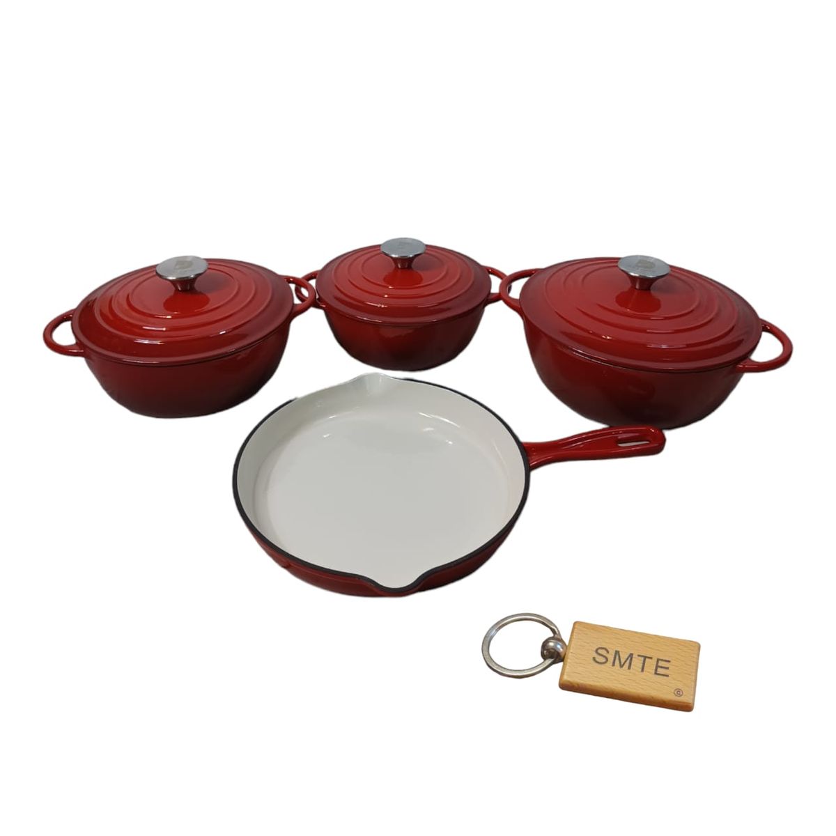 SMTE - Premium 7Piece Cast Iron Cookware Set+  KeychainRed