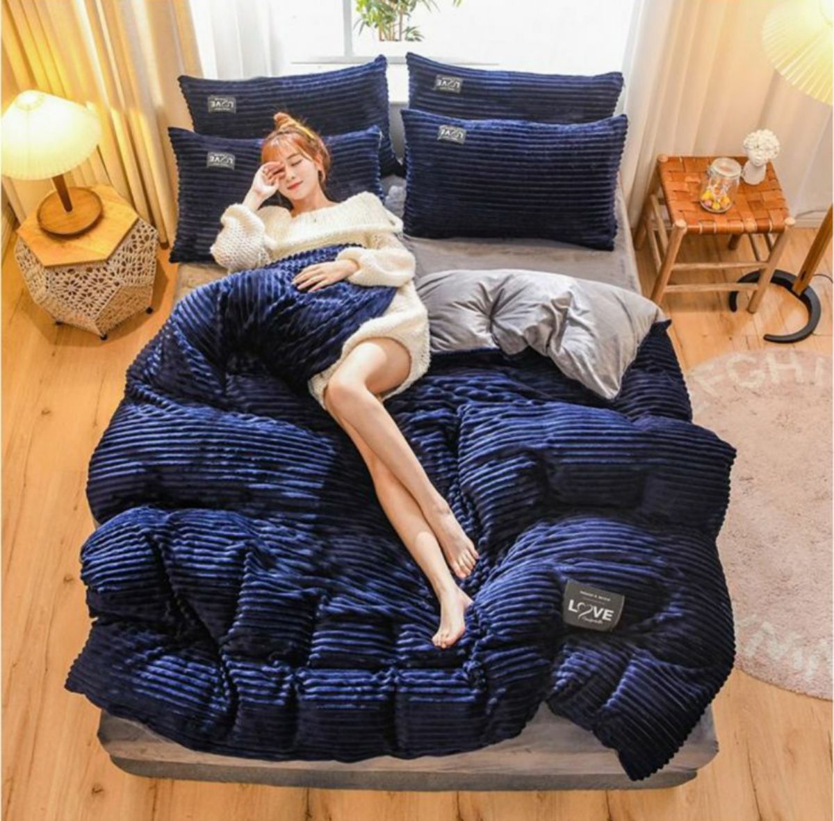 SMTE - Dream World Striped Duvet Cover Set - Navy