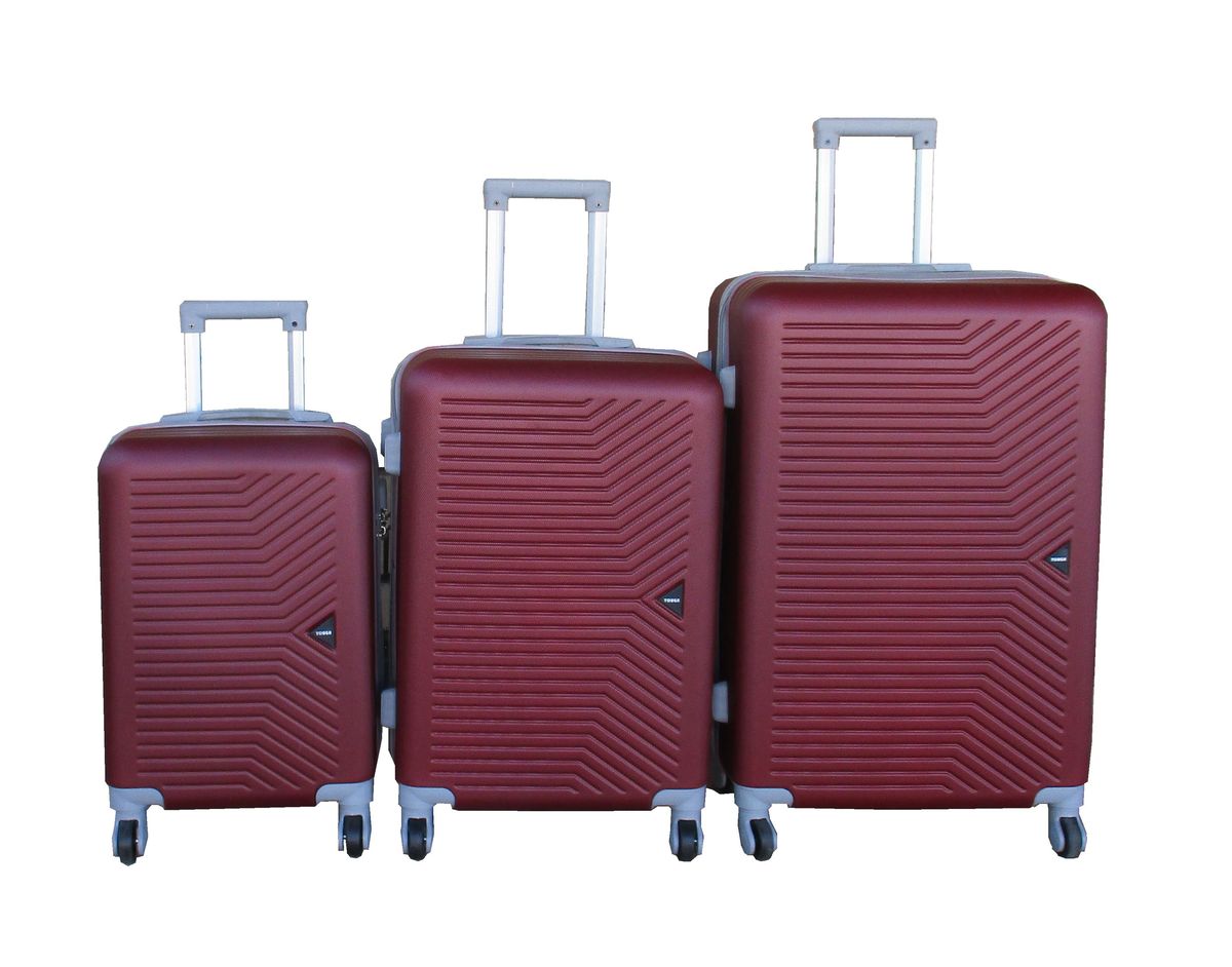 SMTE - TOUGH ABS Trolley Case SetRed, 360 Spinner Wheels, Builtin Lock3Piece
