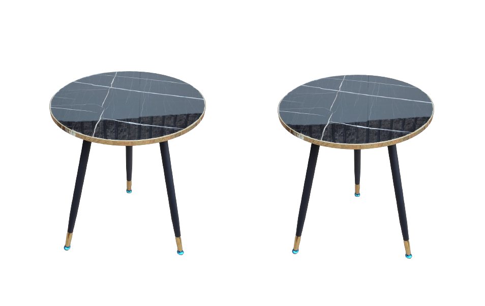 SMTE - Laminated Wooden Marble Look Perla 2 Piece Table Set - Black