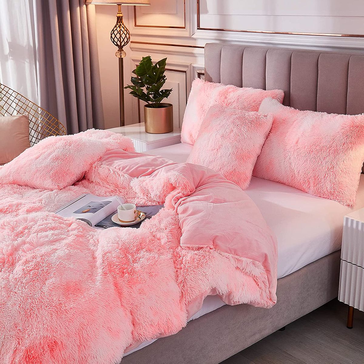 SMTE - 3 Piece Fluffy Comforter-Pink Tie Dye